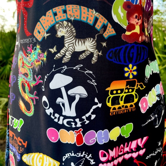 Omighty Logomania Black Mini Dress Size S Stretch Tattoo Sexy Sheer Straps Layer - Picture 13 of 17